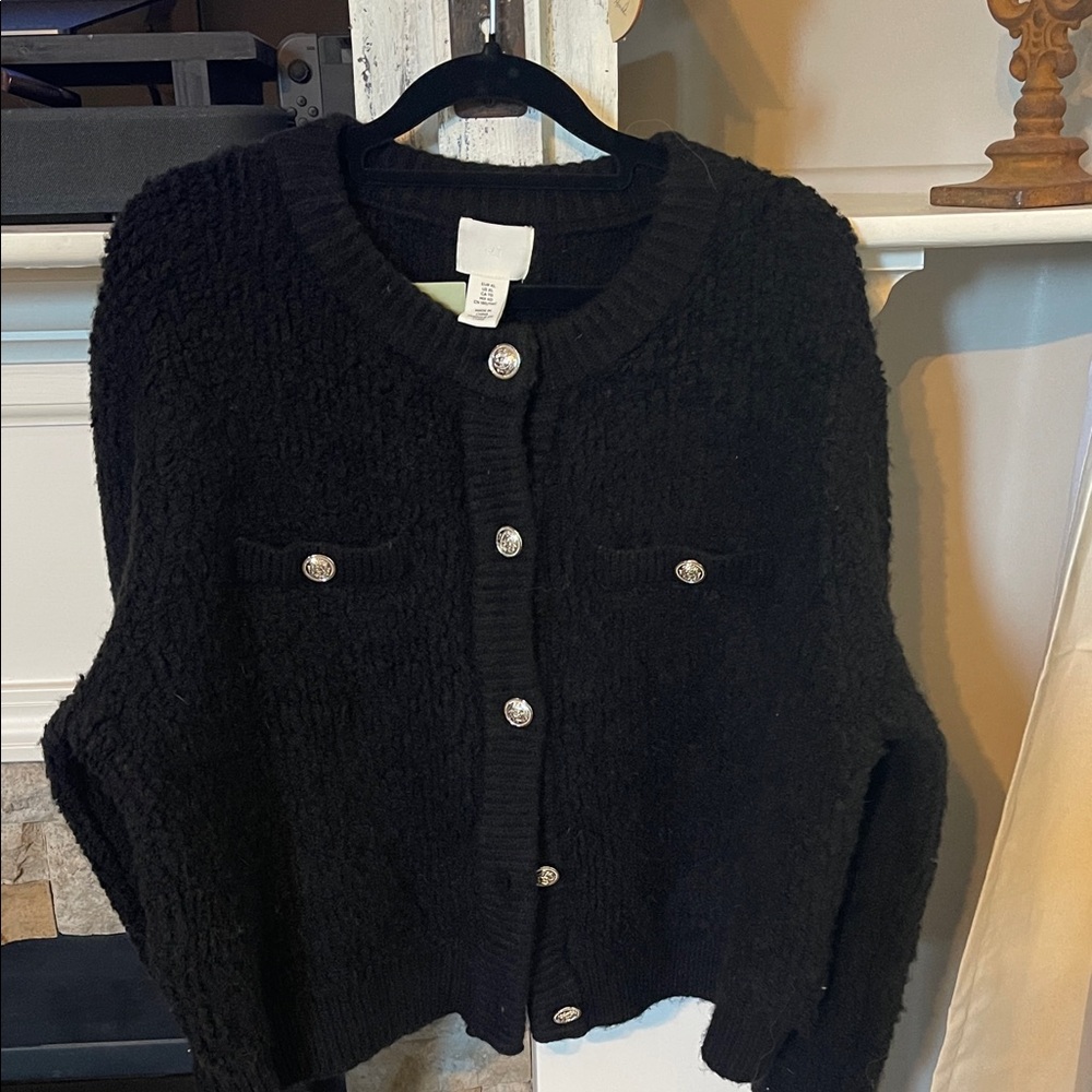 H&M Black Button-Up Women Cardigan Sweater - XL - NWT
